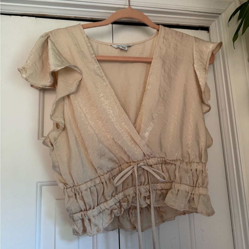 Elegant Cream Ruffle Wrap Top